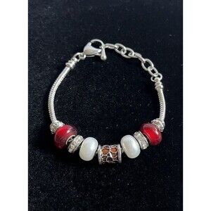 Bella Perlina Silver Tone Adjustable Red Charm Bracelet
